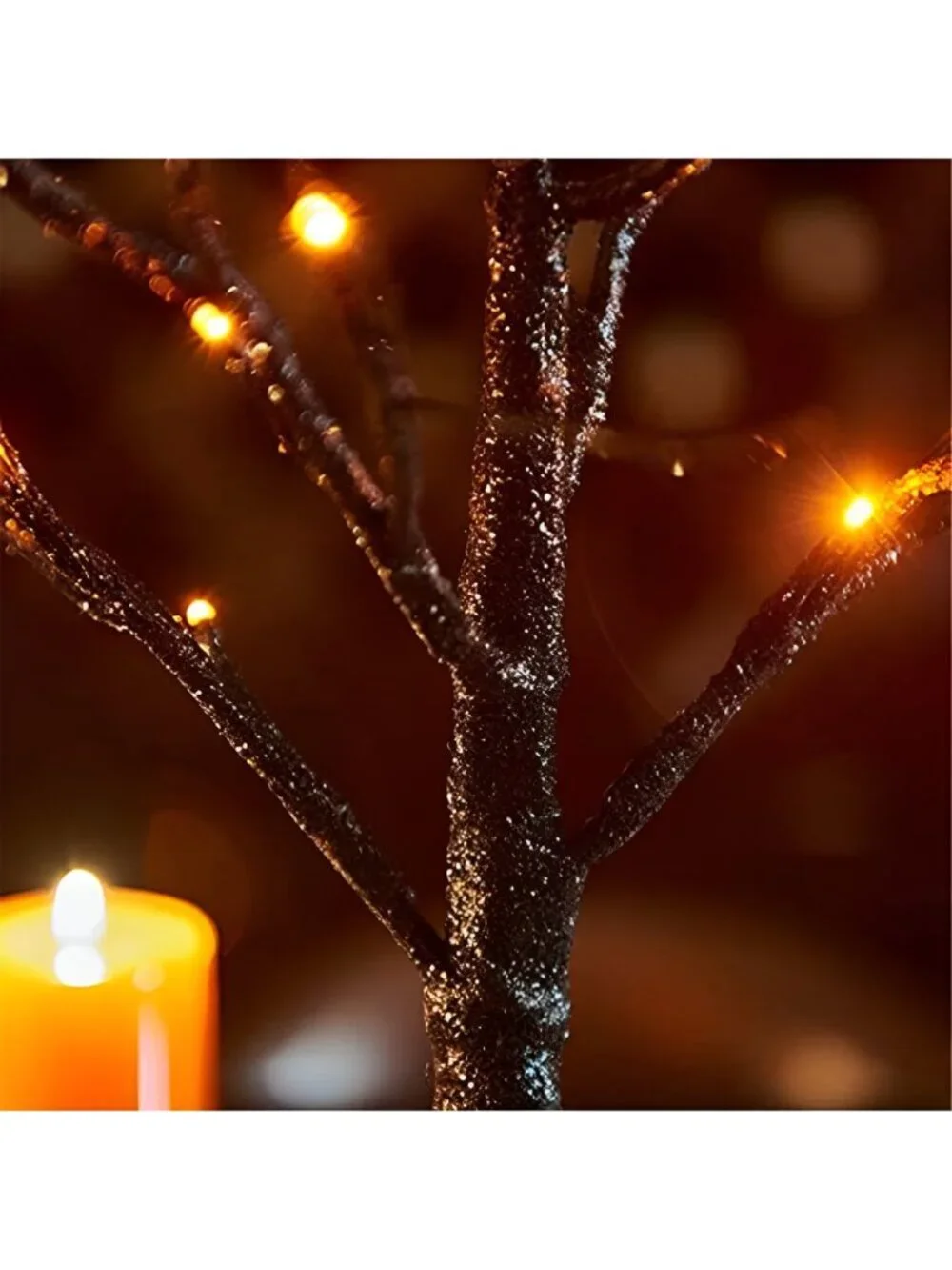 Fudios Black Halloween Tree with Lights 24 LED Orange with Timer, Lighted